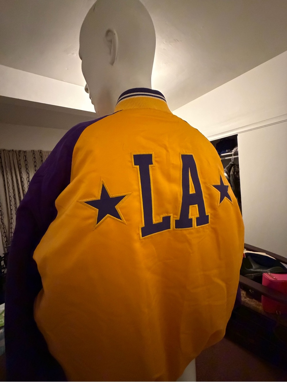 LA Embroidered Varsity Jacket in Gold and Purple men’s medium large